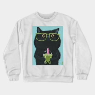 Black Cat With Matcha Boba Crewneck Sweatshirt